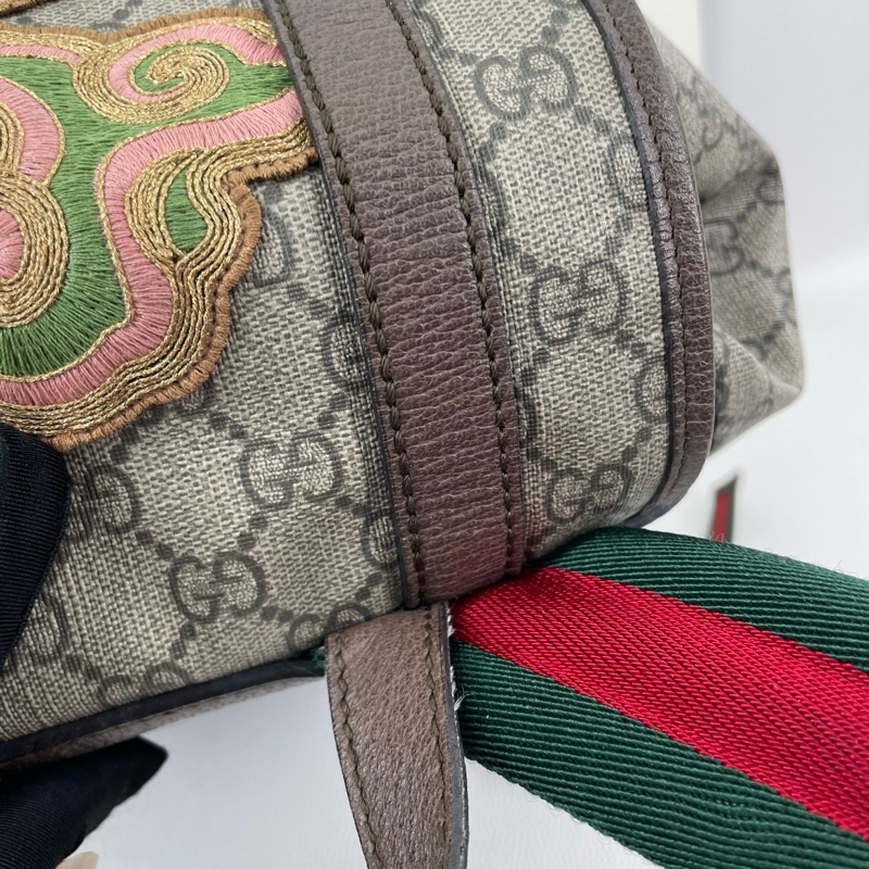 GUCCI Courrier米色塗層帆布老花刺繡雙肩包 後背包 金色五金-7