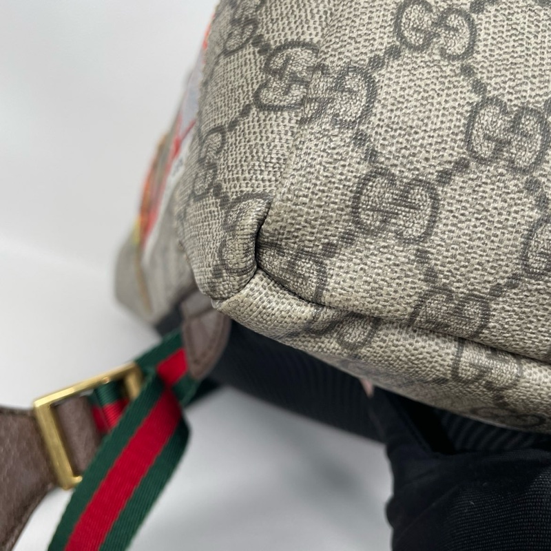 GUCCI Courrier米色塗層帆布老花刺繡雙肩包 後背包 金色五金-19
