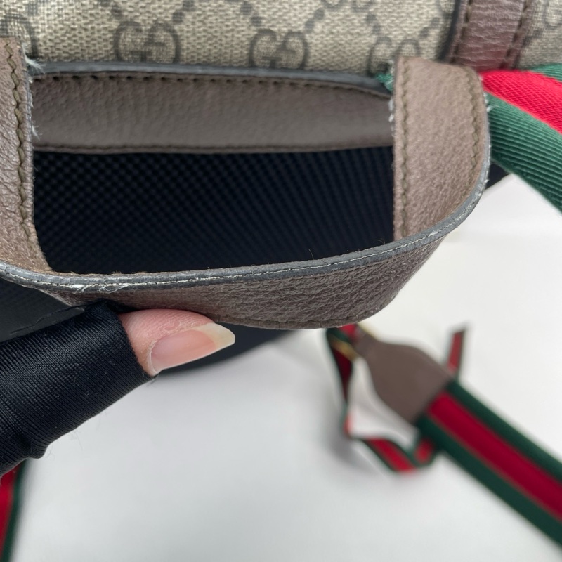 GUCCI Courrier米色塗層帆布老花刺繡雙肩包 後背包 金色五金-24