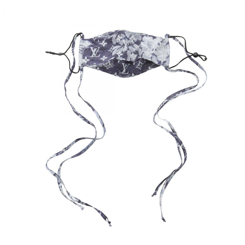 LOUIS VUITTON 口罩袋套 頭巾 MP3127 棉質海軍藍白色 二手男款-1