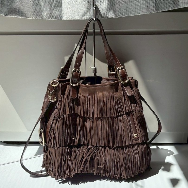 Tod's 咖啡色麂皮流蘇兩用大包-0