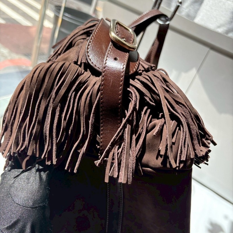 Tod's 咖啡色麂皮流蘇兩用大包-5