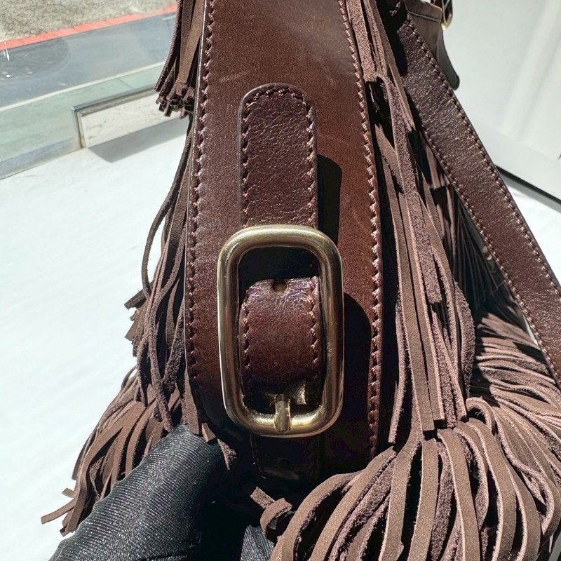 Tod's 咖啡色麂皮流蘇兩用大包-6