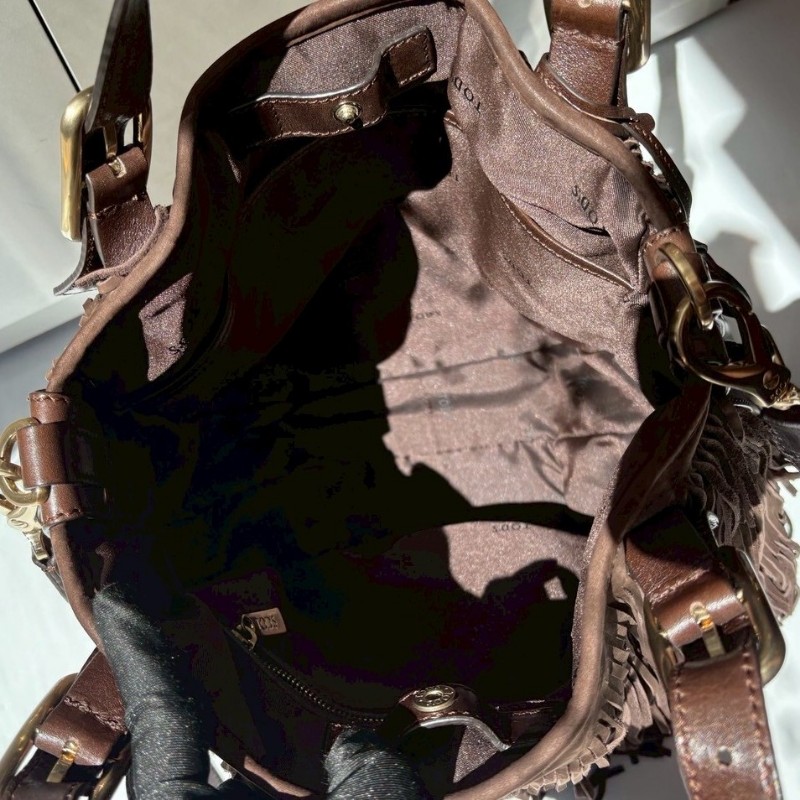 Tod's 咖啡色麂皮流蘇兩用大包-8