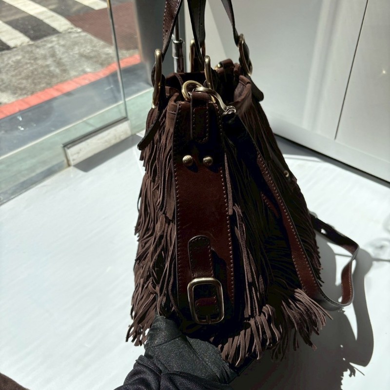 Tod's 咖啡色麂皮流蘇兩用大包-9