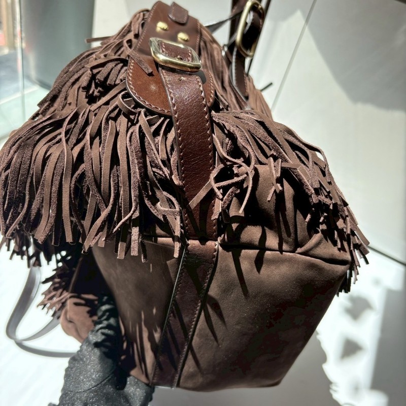 Tod's 咖啡色麂皮流蘇兩用大包-10