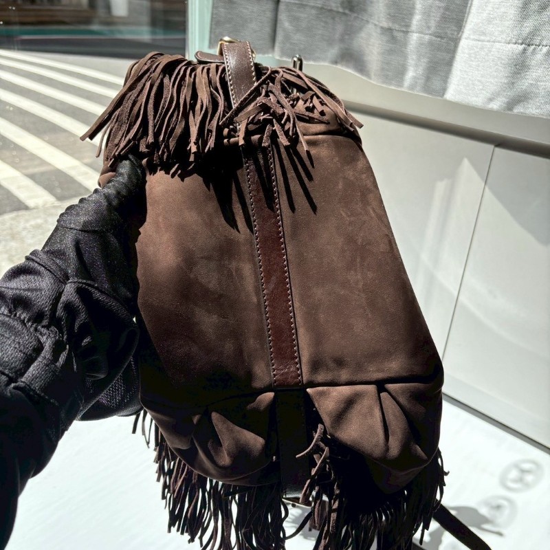 Tod's 咖啡色麂皮流蘇兩用大包-11