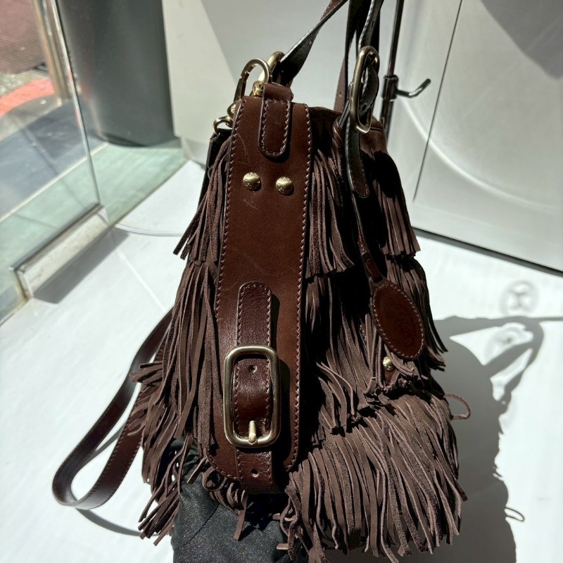 Tod's 咖啡色麂皮流蘇兩用大包-12