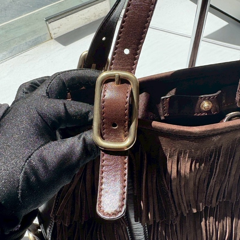 Tod's 咖啡色麂皮流蘇兩用大包-20