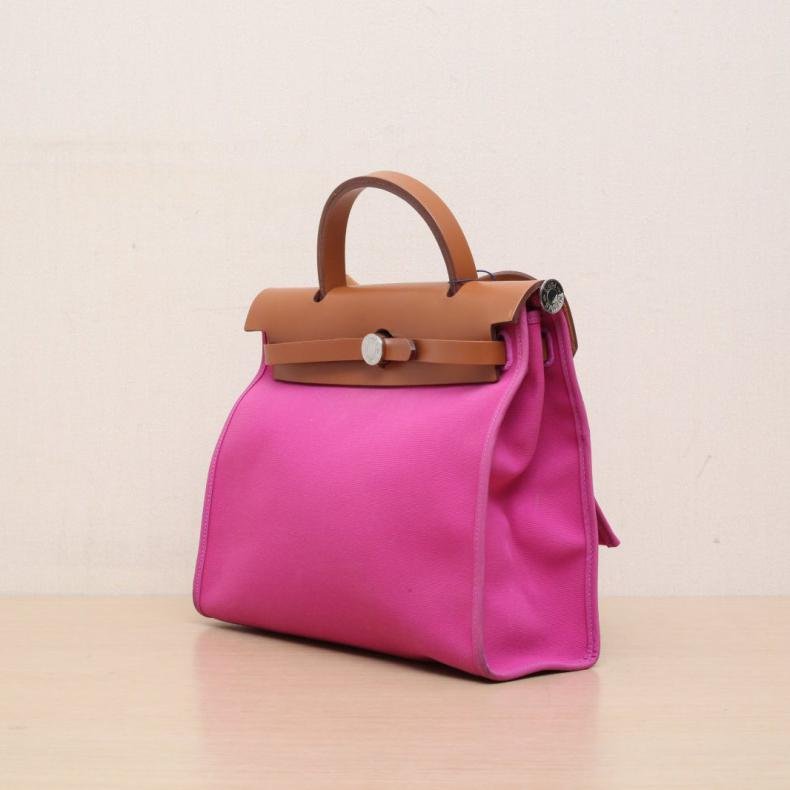 Herbag 31 L3玫瑰紫帆布/Hunter皮革 C刻 銀扣-5