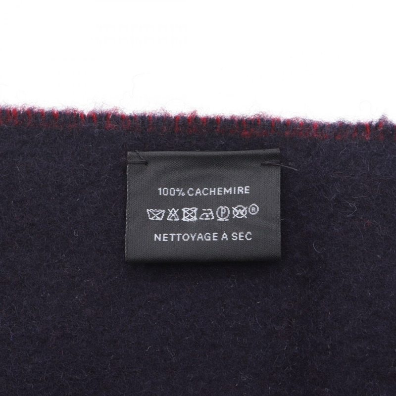 愛馬仕 Kazak 流蘇羊絨圍巾，海軍藍/波爾多紅，二手，男女通用-2