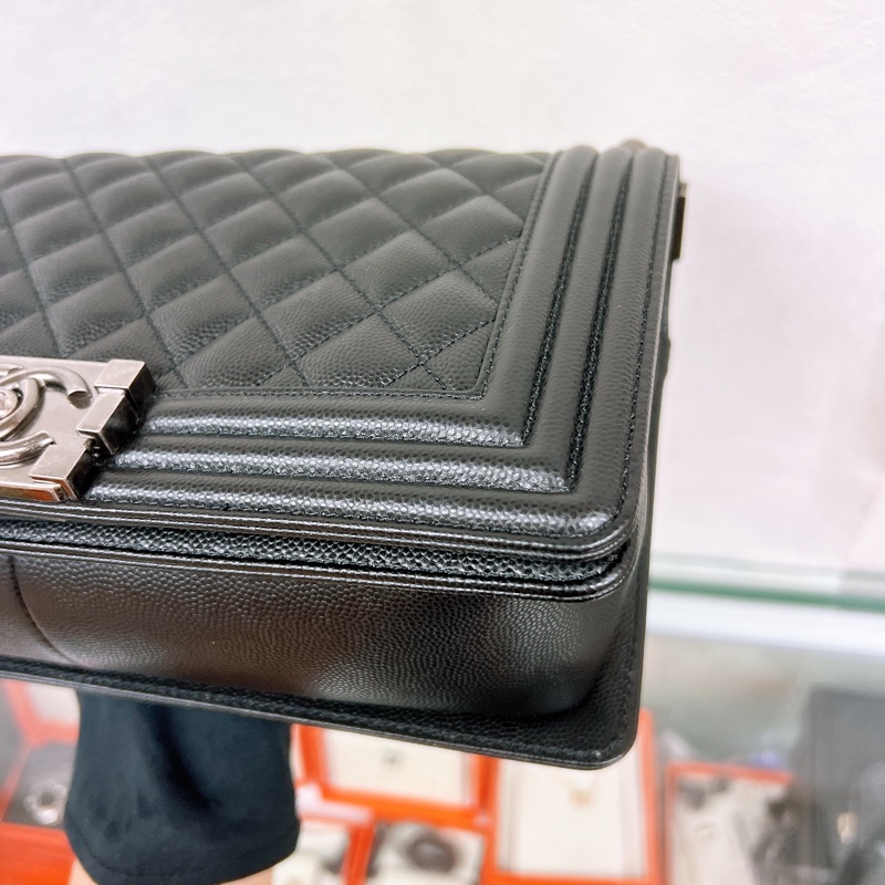 Chanel boy 25 黑銀荔枝牛皮 中號鏈條包-3