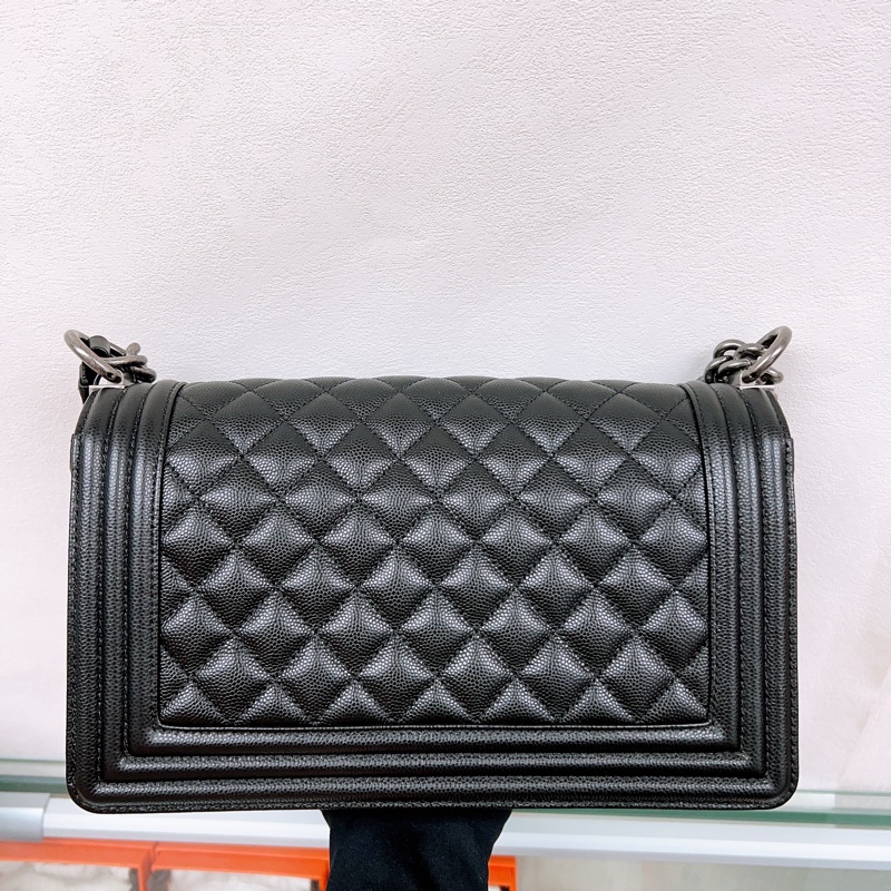 Chanel boy 25 黑銀荔枝牛皮 中號鏈條包-6