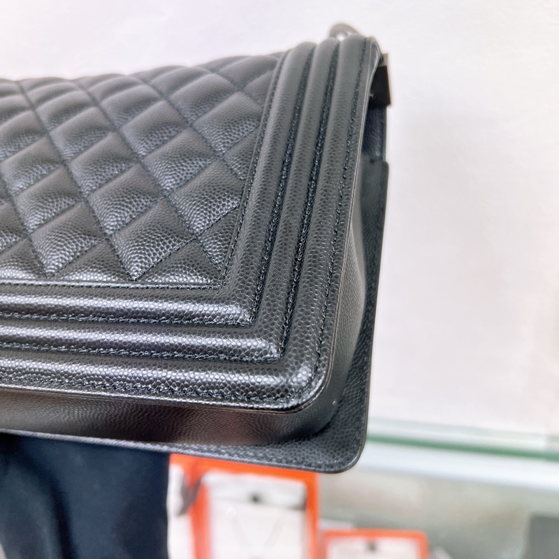 Chanel boy 25 黑銀荔枝牛皮 中號鏈條包-7