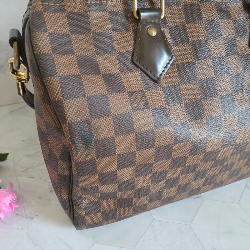 LV Speedy30cm🎀實品拍照🎀 N40590格紋 波士頓包 手提 斜背包~二手品-27