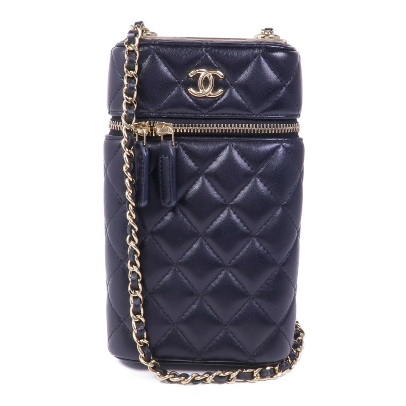 CHANEL 羊皮皮革Chain Shoulder金扣鏈帶肩背袋-0
