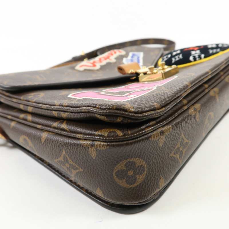LOUIS VUITTON Monogram Patches Pochette Metis金扣手挽肩背兩用袋棕色-9
