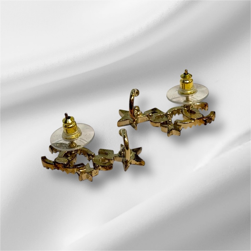 CHANEL雙C數字5星星水鑽耳環-1