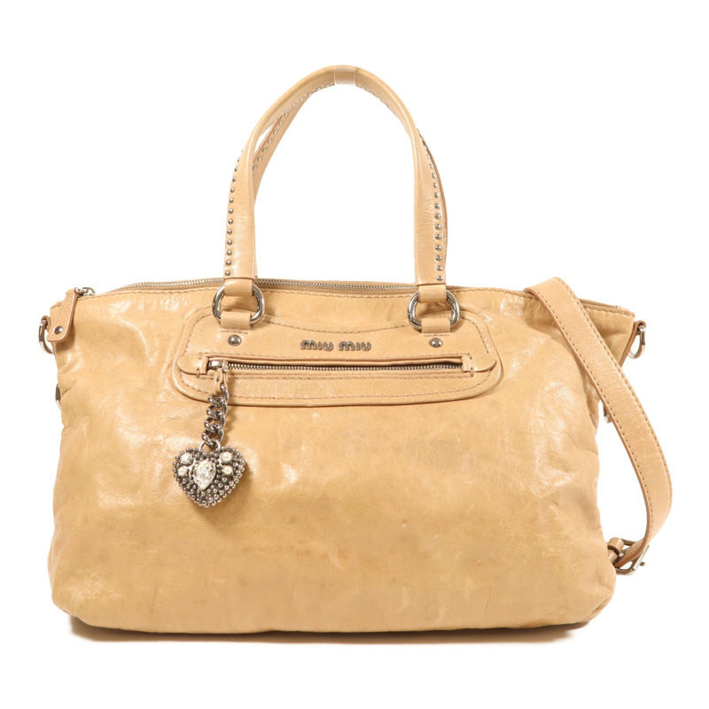 Miu Miu 牛皮皮革2 Way Shoulder Bag銀扣手挽肩背兩用袋-0