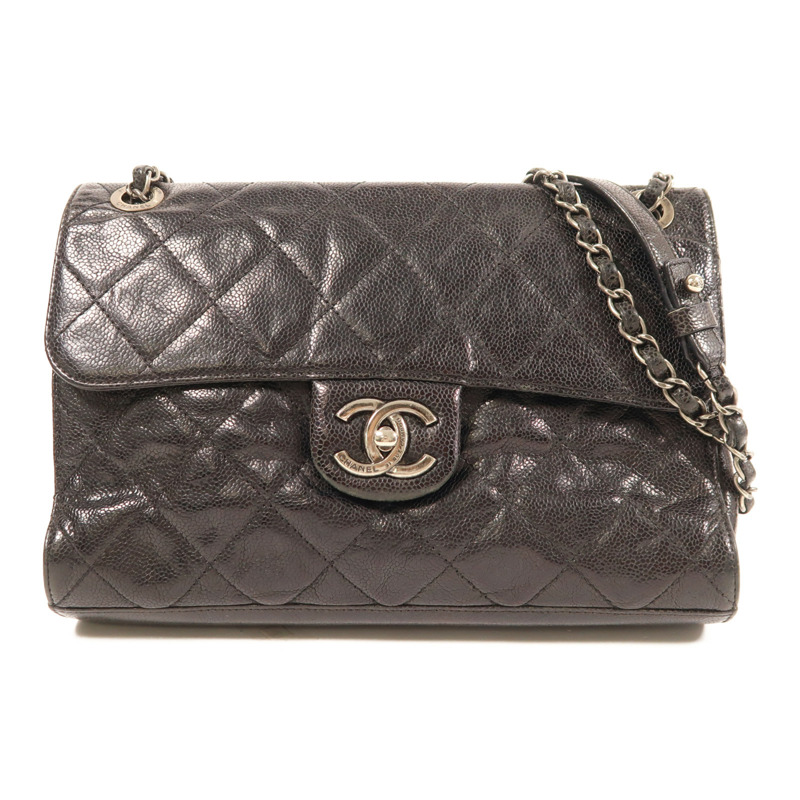 CHANEL 牛皮皮革Chain Shoulder Bag銀扣鏈帶肩背袋-0