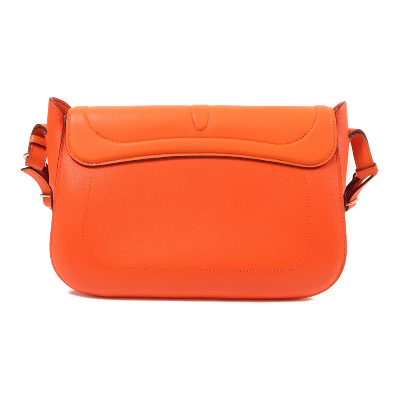 HERMES Epsom皮革Harnais Bag銀扣肩背袋Orange-1