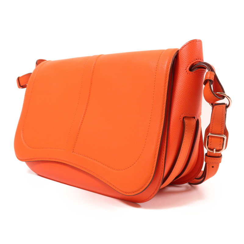 HERMES Epsom皮革Harnais Bag銀扣肩背袋Orange-2