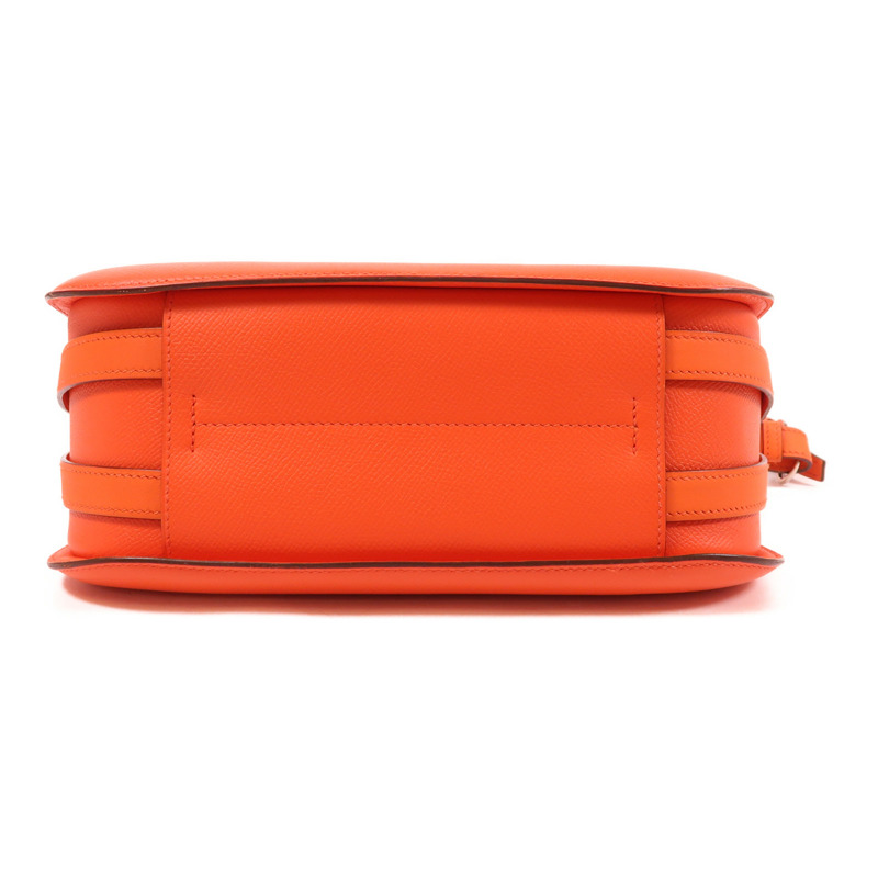 HERMES Epsom皮革Harnais Bag銀扣肩背袋Orange-3