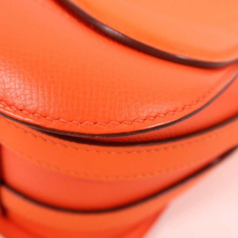 HERMES Epsom皮革Harnais Bag銀扣肩背袋Orange-5