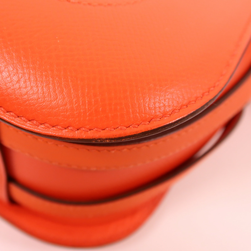 HERMES Epsom皮革Harnais Bag銀扣肩背袋Orange-7