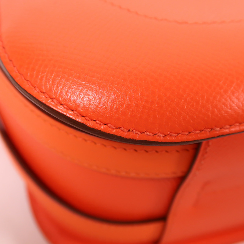 HERMES Epsom皮革Harnais Bag銀扣肩背袋Orange-8