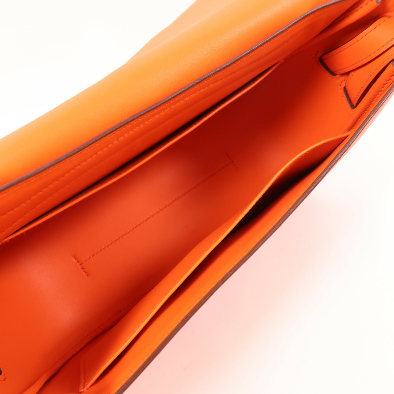 HERMES Epsom皮革Harnais Bag銀扣肩背袋Orange-9