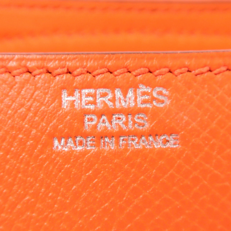 HERMES Epsom皮革Harnais Bag銀扣肩背袋Orange-10