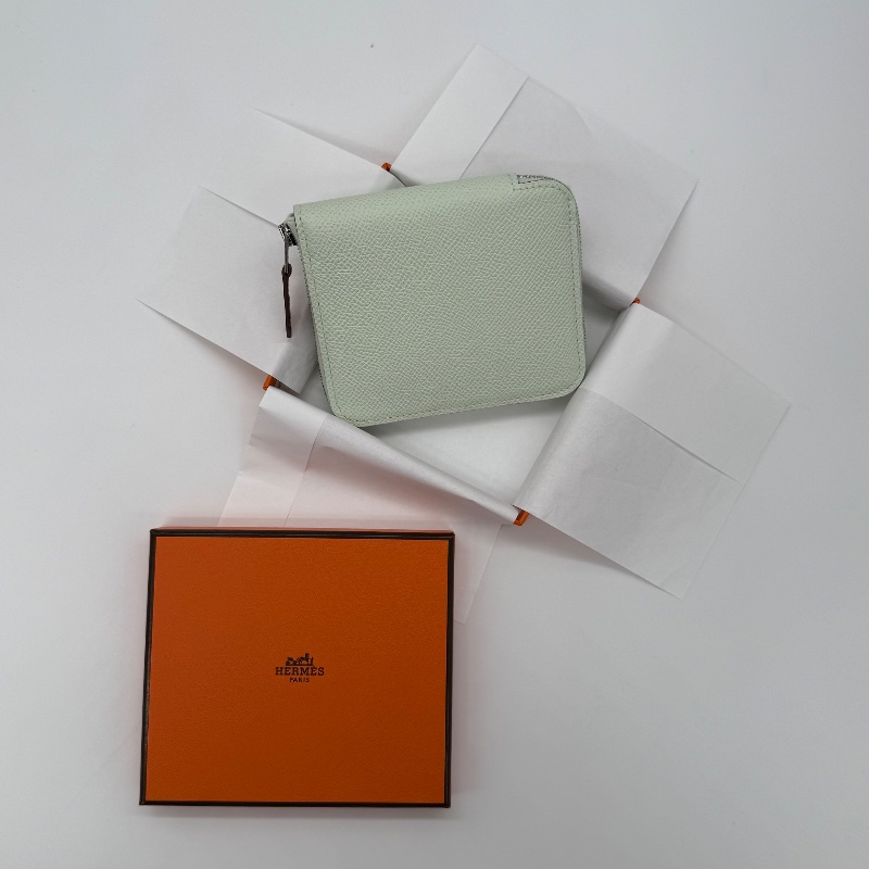 全新未使用|Hermes 氣泡綠 B刻 自由之城 絲巾Silk'In 卡包 零錢 短夾|專櫃 49,500-0