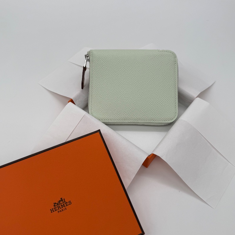 全新未使用|Hermes 氣泡綠 B刻 自由之城 絲巾Silk'In 卡包 零錢 短夾|專櫃 49,500-9