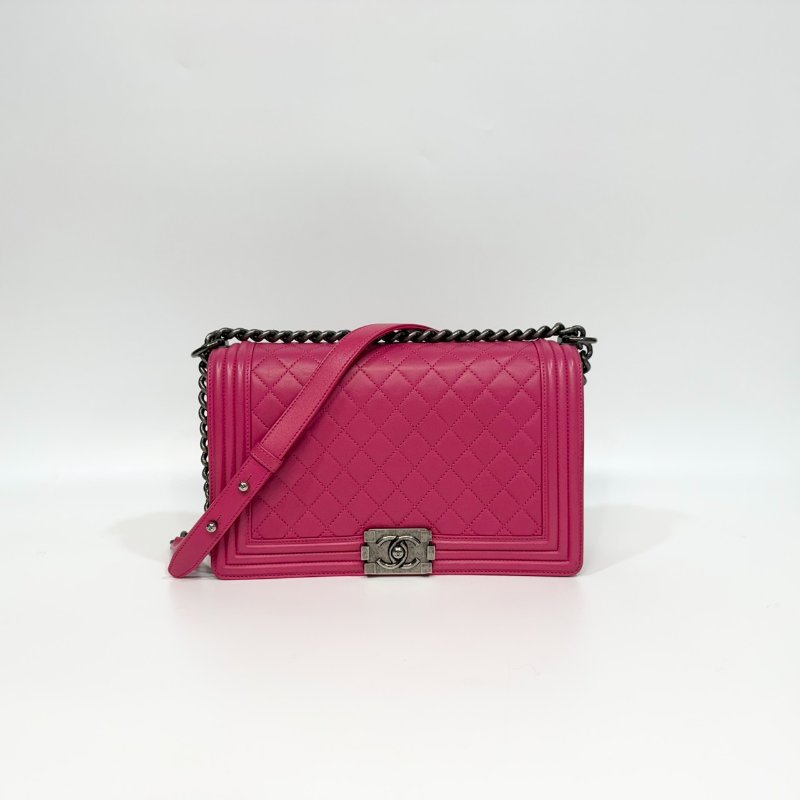 CHANEL桃粉色羊皮復古銀釦BOY28/A92193-0