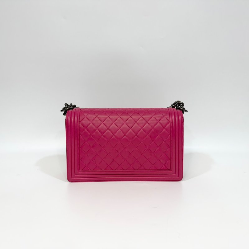 CHANEL桃粉色羊皮復古銀釦BOY28/A92193-4