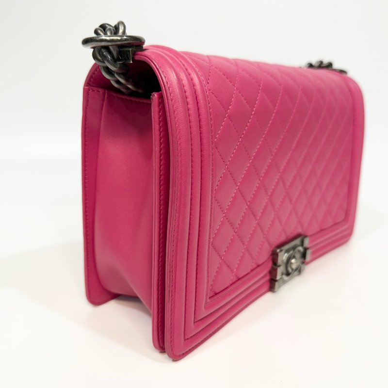 CHANEL桃粉色羊皮復古銀釦BOY28/A92193-13