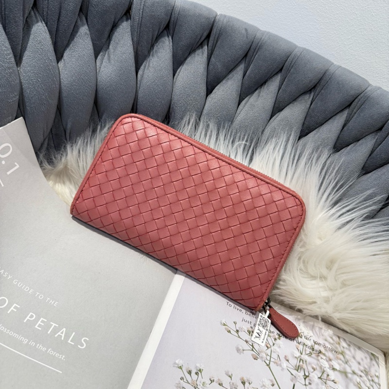 BV 小編織豆沙粉長夾 拉鏈長夾-0