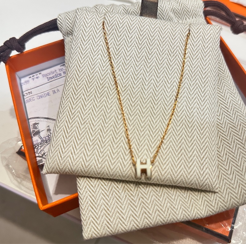 全新 HERMES 經典 mini Pop H項鍊 (白/玫瑰金)-1