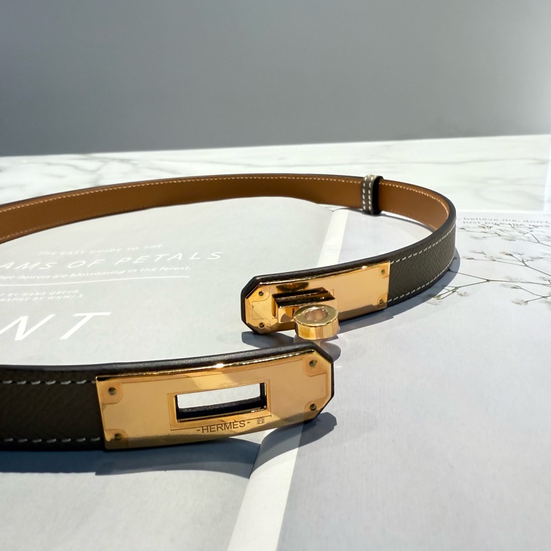 全新 愛馬仕 Kelly 皮帶 可伸縮  焦糖x大象灰-4