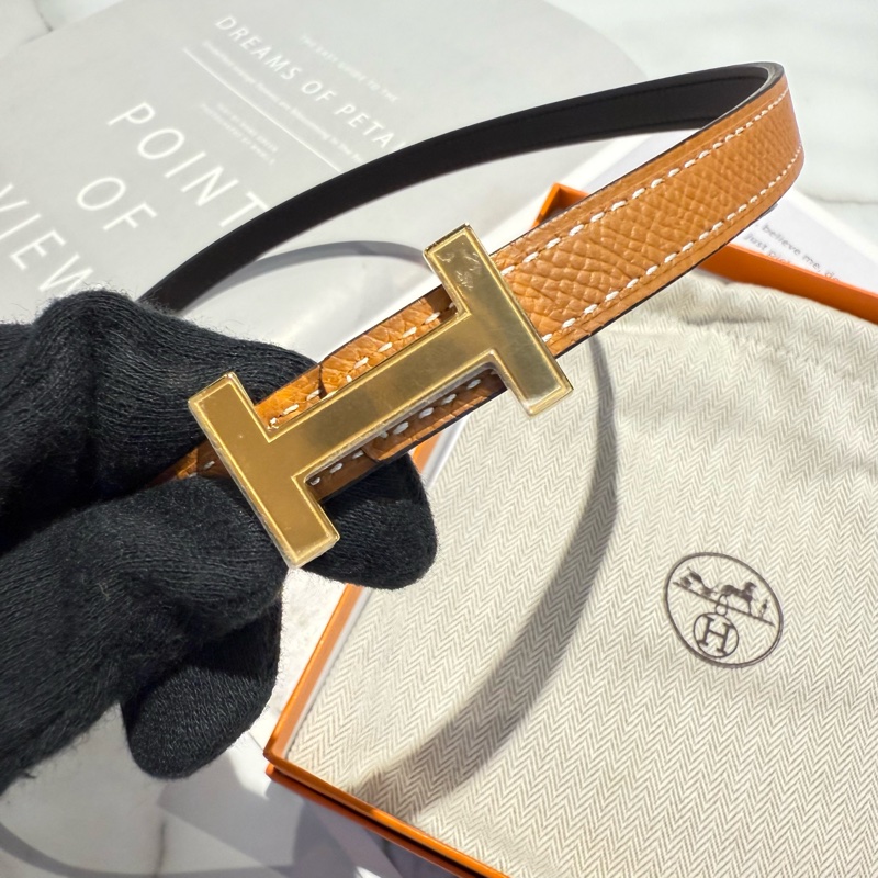 全新 愛馬仕H皮帶 焦糖色 金棕-2