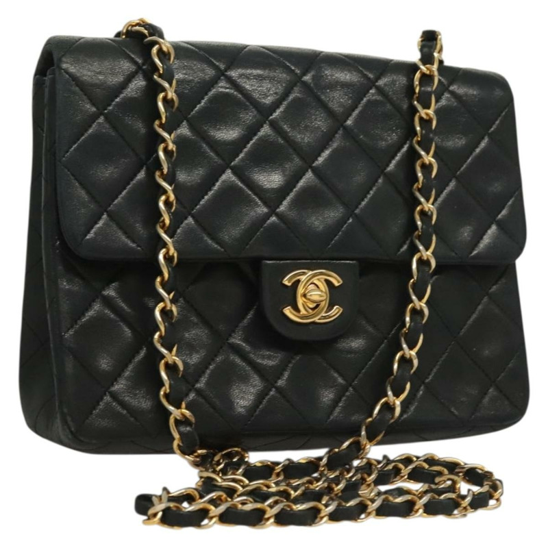 【日本直送】香奈兒 Matelasse 鏈條單肩包 小羊皮 黑金 CC 正品 PP771-0
