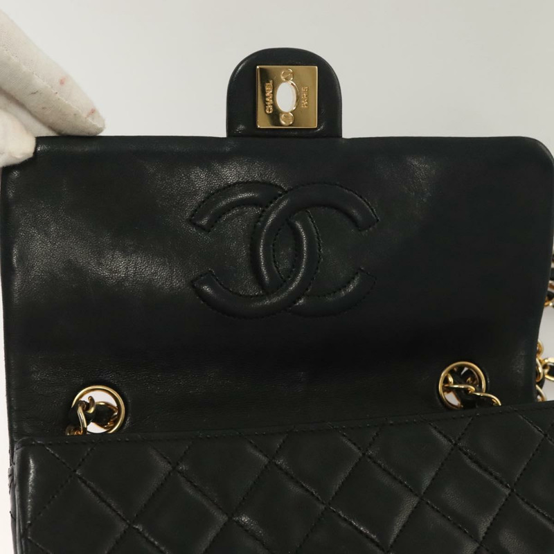 【日本直送】香奈兒 Matelasse 鏈條單肩包 小羊皮 黑金 CC 正品 PP771-18