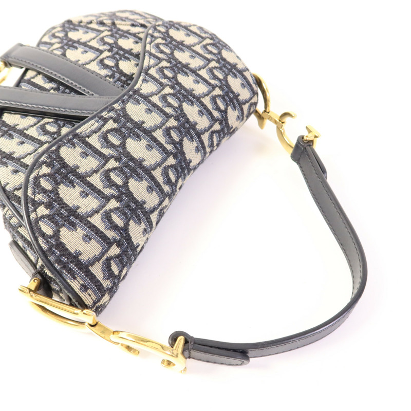 Dior 帆布Mini Saddle金扣手挽袋-4