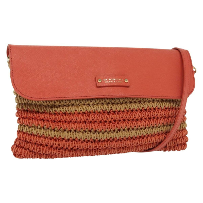 【日本直送】BURBERRY 藍標肩包 拉菲草皮革 米色 橙色 金色 正品 ti3366-0