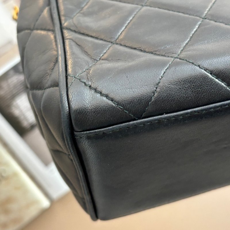 ::CHANEL:: 經典菱格紋雙C縫線 LOGO 手提肩背包 小托特包 小購物包 TOTE-5