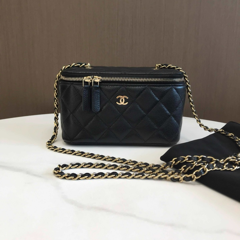 Chanel 香奈兒 芯片23S 荔枝皮盒子包 帶鏡子 淡金扣 底長約16-0