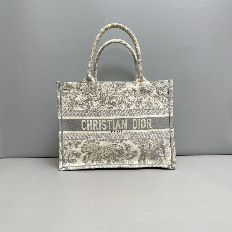Dior迪奧 Book中號灰色刺繡老虎tote托特包 手提包-0