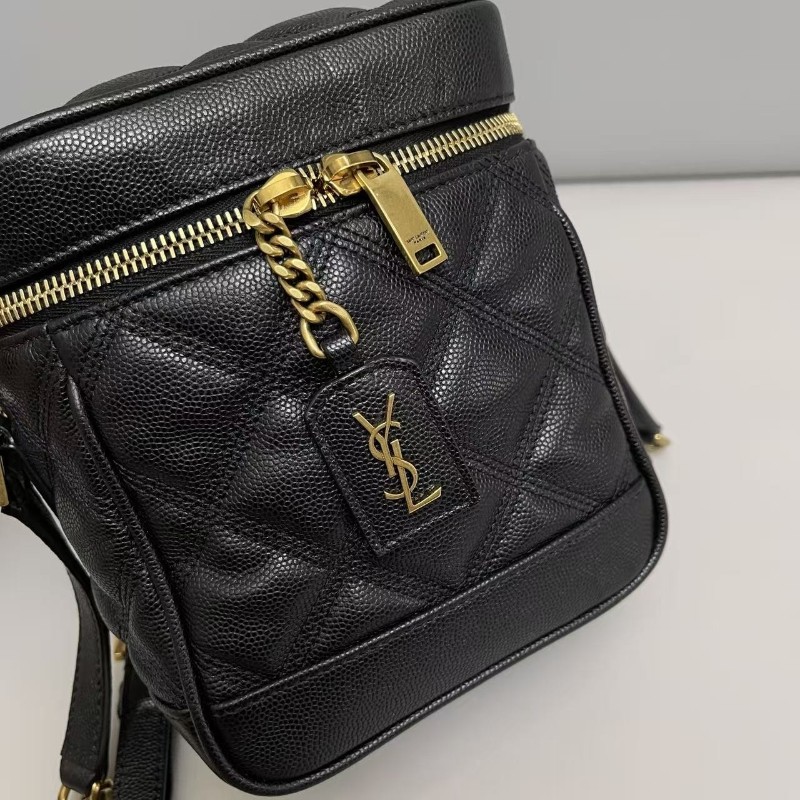 YSL聖羅蘭 黑金魚子醬皮化妝包盒子包 斜背包 肩背包-2