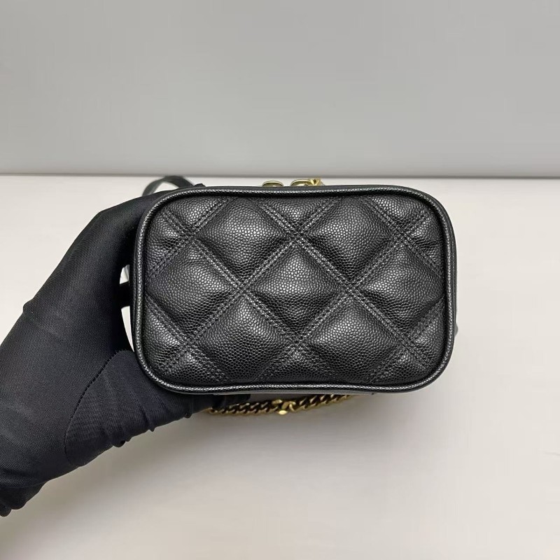 YSL聖羅蘭 黑金魚子醬皮化妝包盒子包 斜背包 肩背包-3